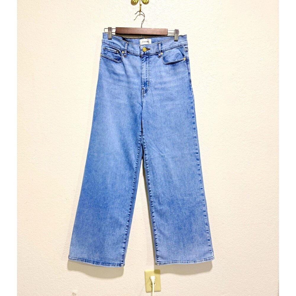 FRAME Adagio Le Palazzo Jeans Sz 30 High Rise Wide Leg Light Wash Blue Stretch